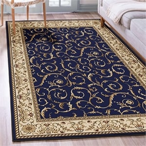 Radici USA Como Traditional Oriental Blue Rectangular Polypropylene Area Rug 5'5&quot x 7'7&quot