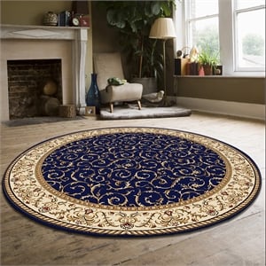 Radici USA Como Traditional Oriental Blue 8' Round Polypropylene Area Rug