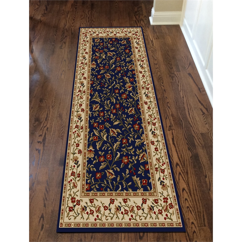 Radici USA Como Transitional Botanical Blue Runner Polypropylene Rug 2'2