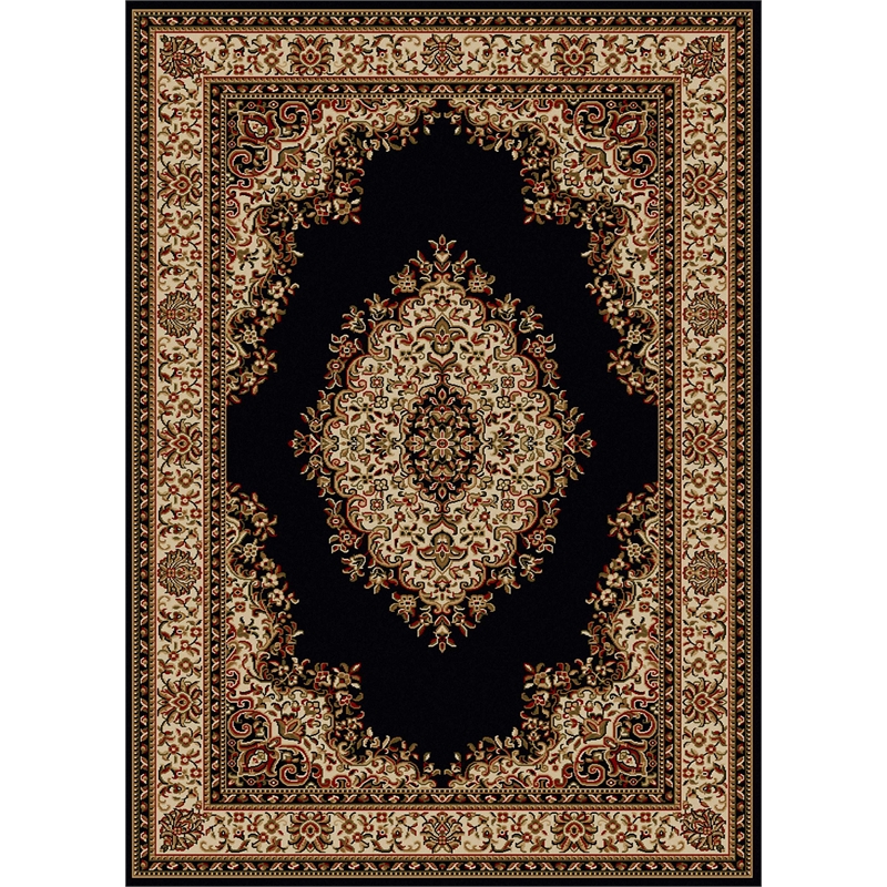 Radici USA Como Traditional Medallion Black Rectangular Polypropylene Area Rug 5'5