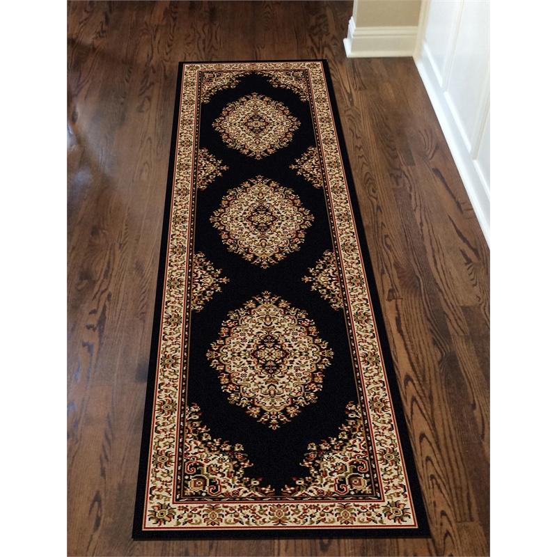Radici USA Como Traditional Medallion Black Runner Polypropylene Rug 2'2