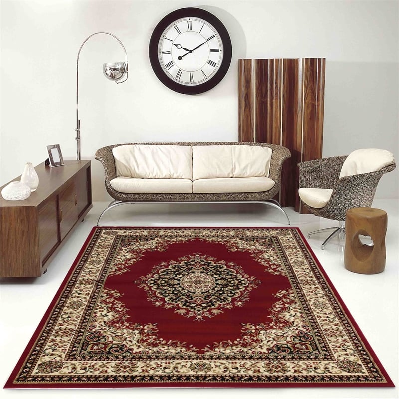 Radici USA Como Traditional Medallion Red Rectangular Polypropylene Area Rug 5'5