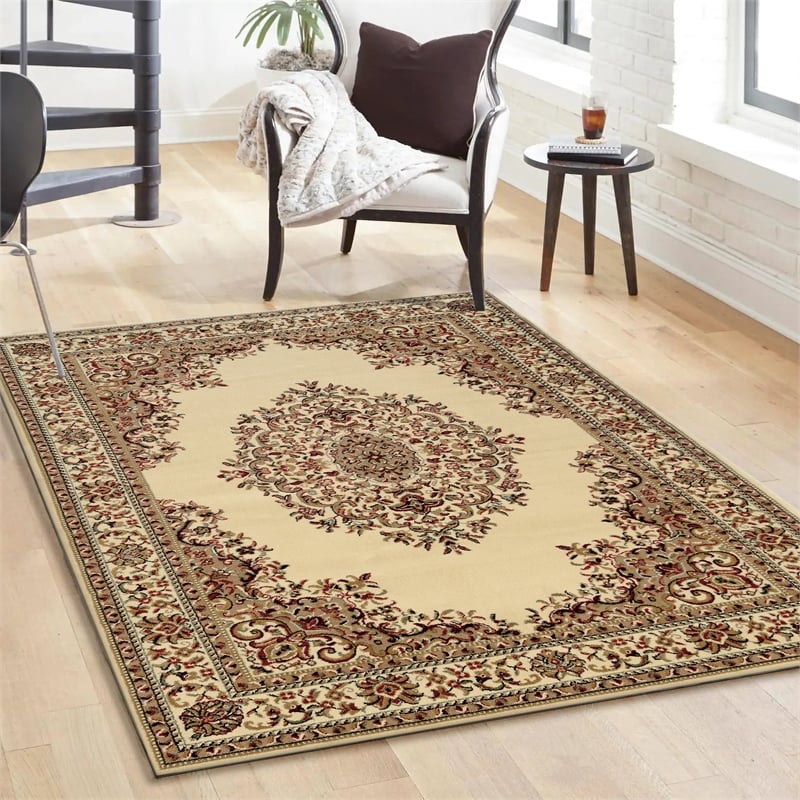 Radici USA Como Traditional Medallion Ivory Rectangular Polypropylene Area Rug 5'5