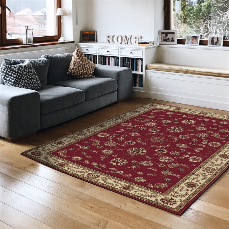 Radici USA Como Traditional Oriental Floral Red Rectangular Polypropylene Area Rug 7'9