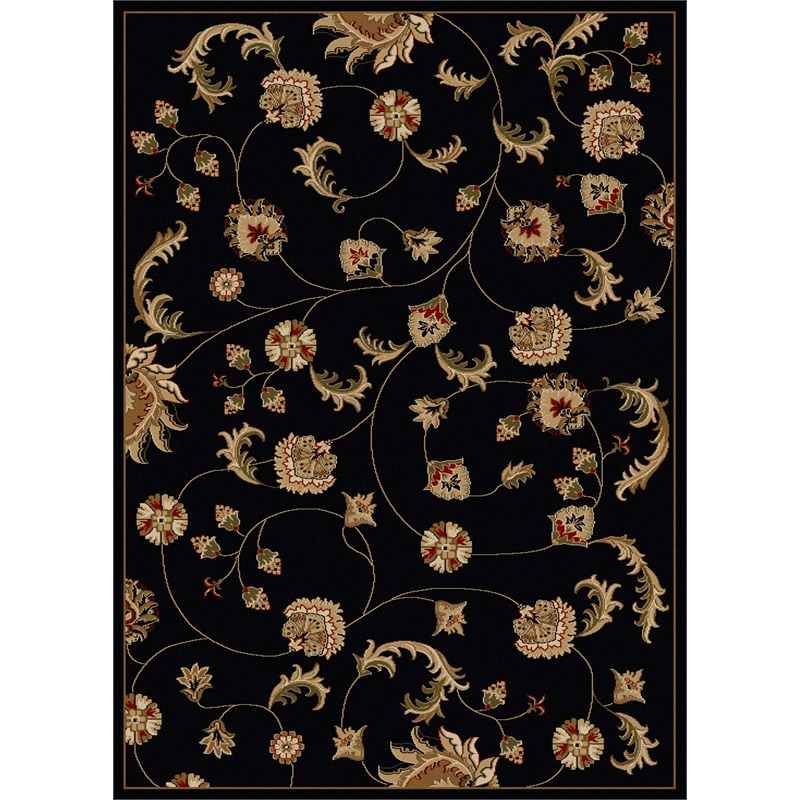 Radici USA Como Transitional Botanical Black Rectangular Polypropylene Area Rug 5'5