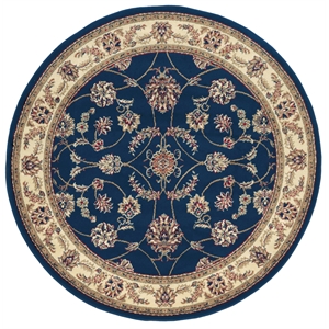 Radici USA Como Traditional Oriental Floral Navy 5'3&quot Round Polypropylene Area Rug