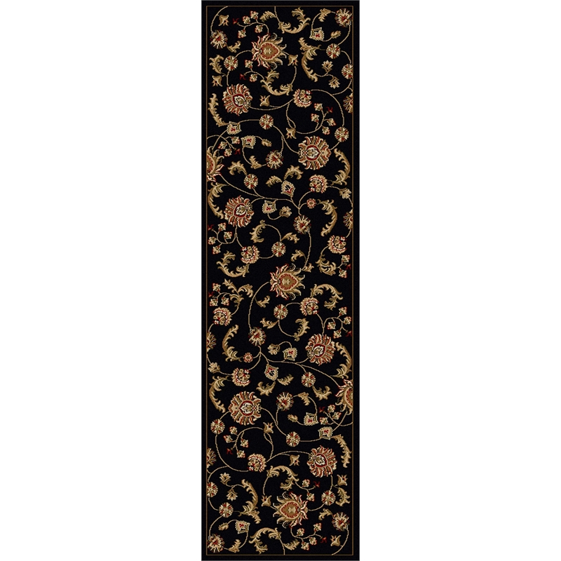 Radici USA Como Transitional Botanical Black Runner Polypropylene Rug 2'2