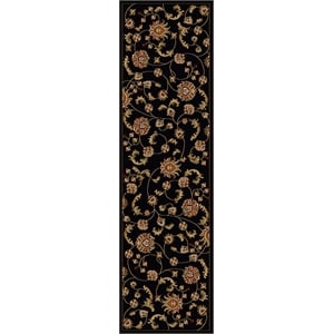Radici USA Como Transitional Botanical Black Runner Polypropylene Rug 2'2&quot x 7'7&quot