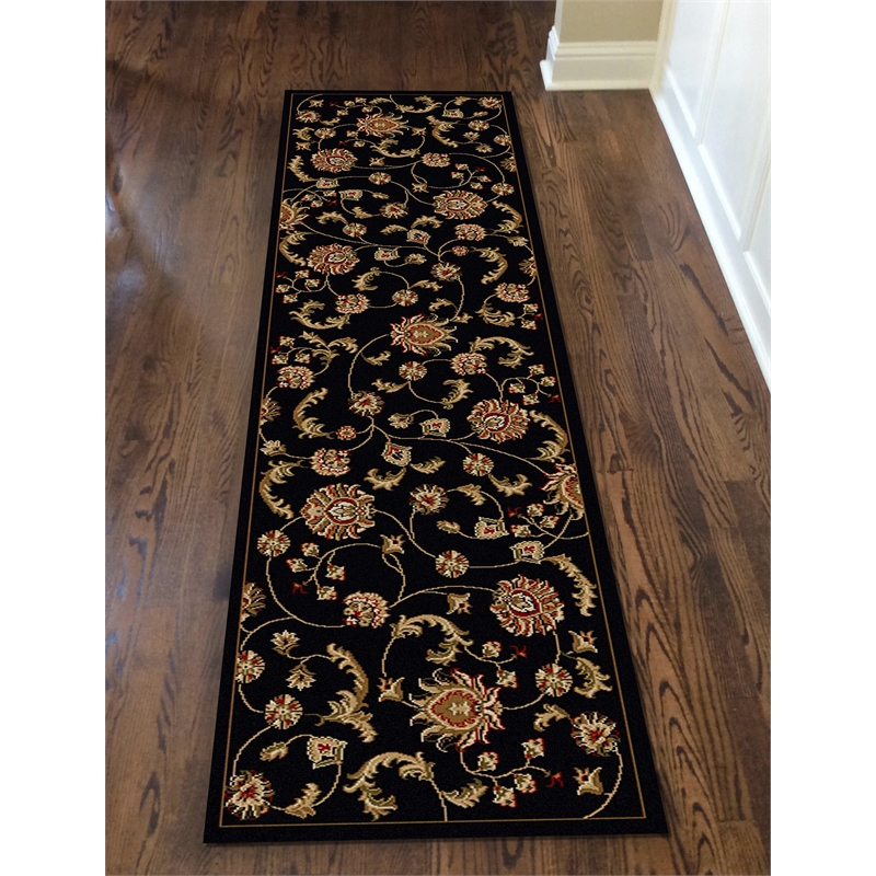 Radici USA Como Transitional Botanical Black Runner Polypropylene Rug 2'2