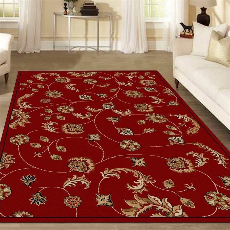 Radici USA Como Transitional Botanical Red Rectangular Polypropylene Area Rug 5'5