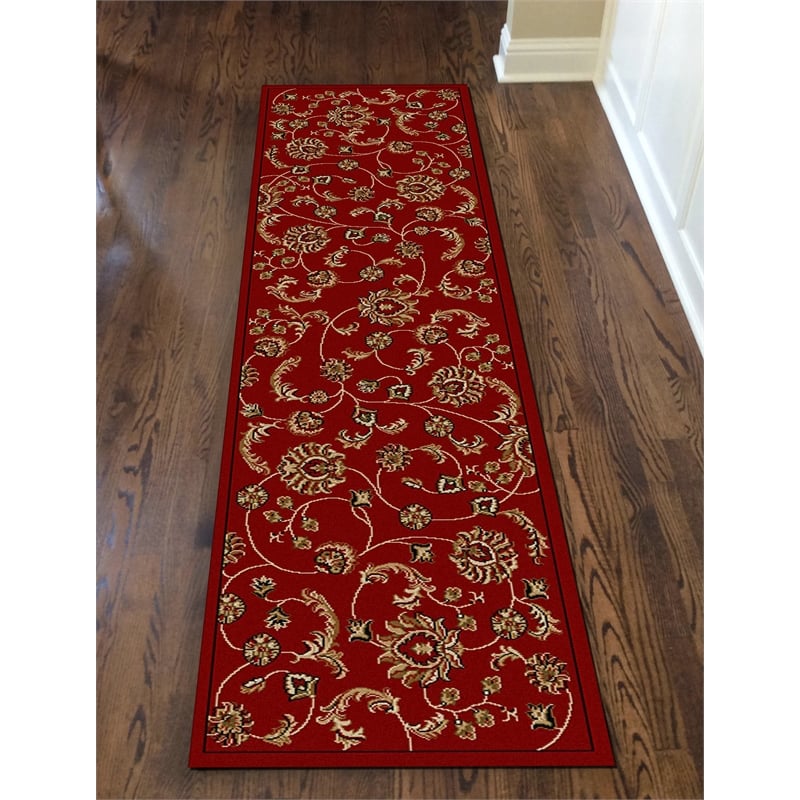 Radici USA Como Transitional Botanical Red Runner Polypropylene Rug 2'2