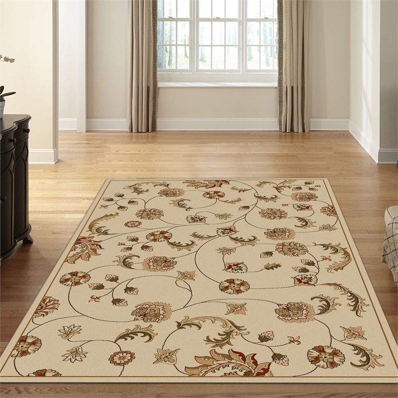 Radici USA Como Transitional Botanical Ivory Rectangular Polypropylene Area Rug 3'3