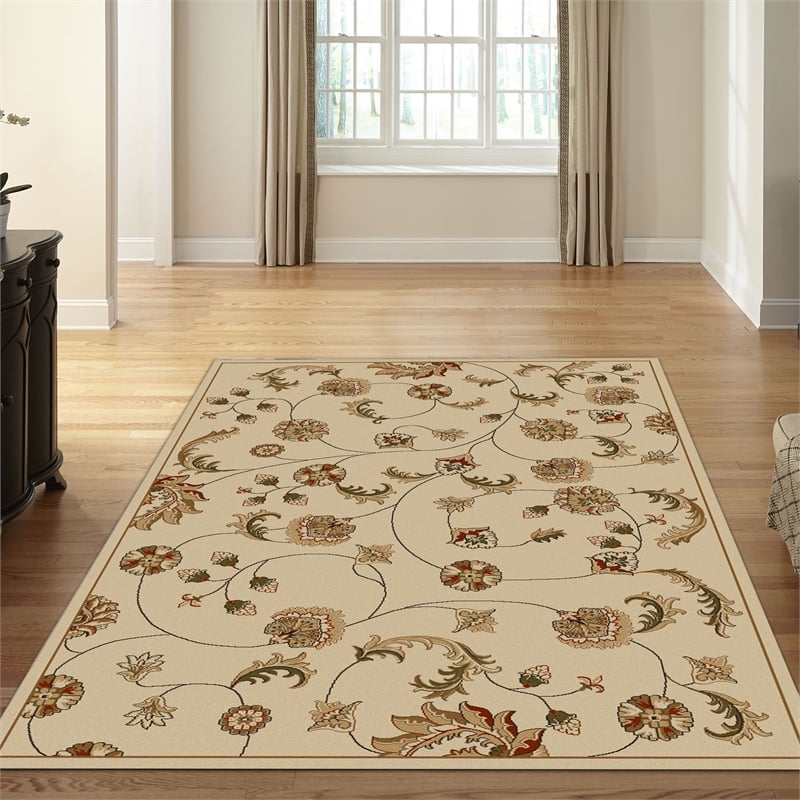Radici USA Como Transitional Botanical Ivory Rectangular Polypropylene Area Rug 7'9