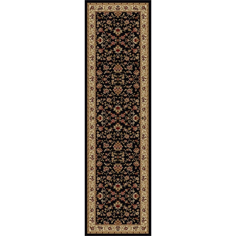 Radici USA Como Traditional Oriental Floral Black Runner Polypropylene Rug 2'2