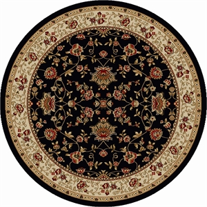 Radici USA Como Traditional Oriental Floral Black 5'3&quot Round Polypropylene Area Rug