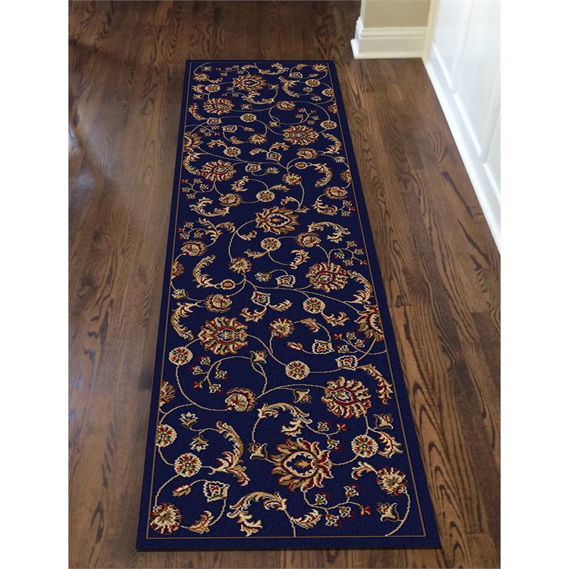 Radici USA Como Transitional Botanical Blue Runner Polypropylene Rug 2'2