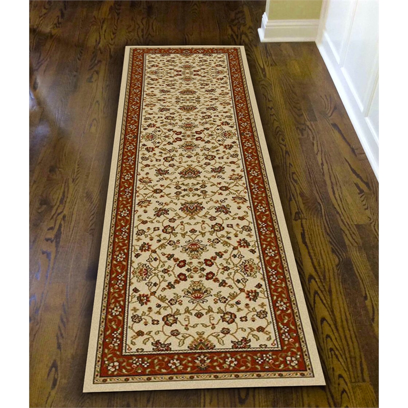 Radici USA Como Traditional Oriental Floral Ivory Runner Polypropylene Rug 2'2