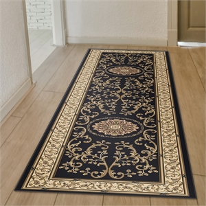 Radici USA Noble Traditional Medallion Oriental 2'2&quot x 8' Rectangular Polypropylene Area Rug in Black