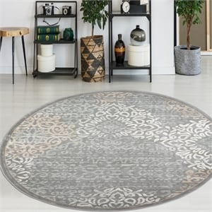 Radici USA Pisa Modern Transitional 5'3&quot x 5'3&quot Round Polypropylene Area Rug in Gray