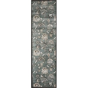 Radici USA Pisa Traditional Floral Light Green Runner Polypropylene Rug 2'2&quot x 7'7&quot
