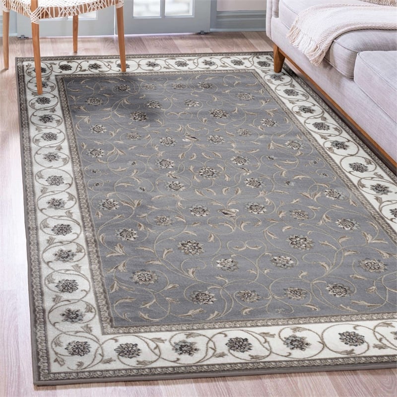 Radici USA Pisa Traditional Vine Floral Gray Rectangular Polypropylene Area Rug 5'3