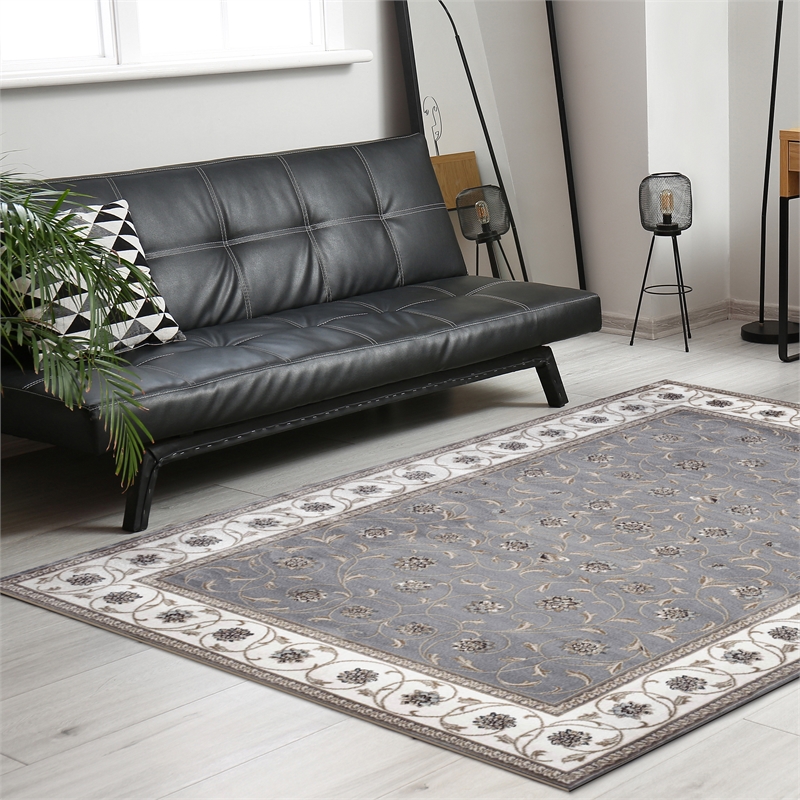 Radici USA Pisa Traditional Vine Floral Gray Rectangular Polypropylene Area Rug 5'3