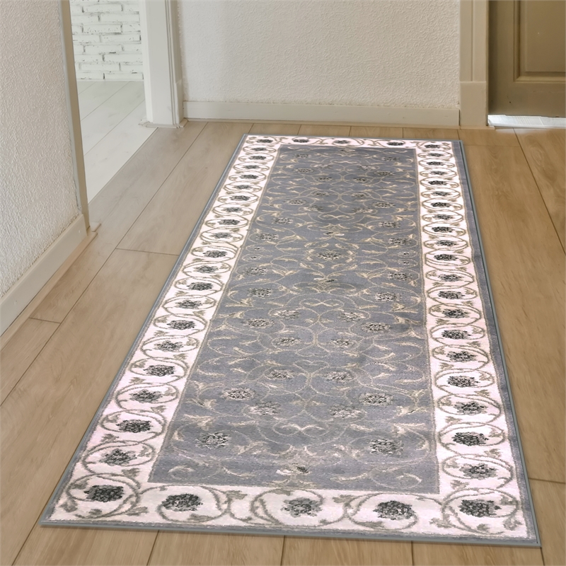 Radici USA Pisa Traditional Vine Floral Gray Runner Polypropylene Rug 2'2