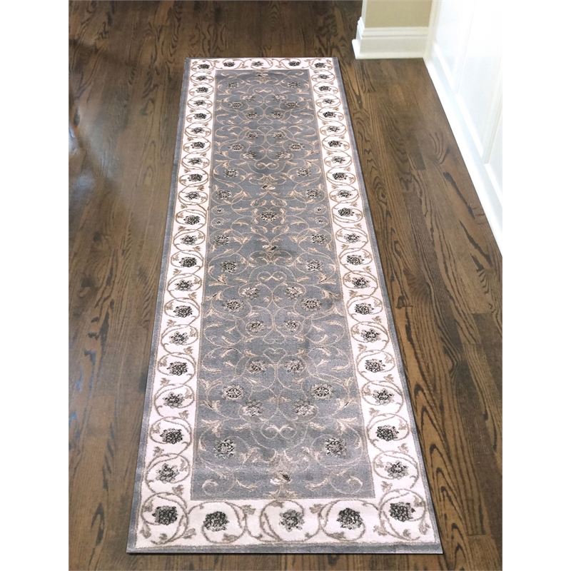 Radici USA Pisa Traditional Vine Floral Gray Runner Polypropylene Rug 2'2