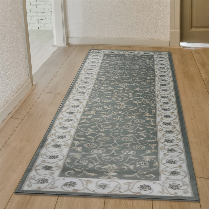 Radici USA Pisa Traditional Vine Floral Green Runner Polypropylene Rug 2'2