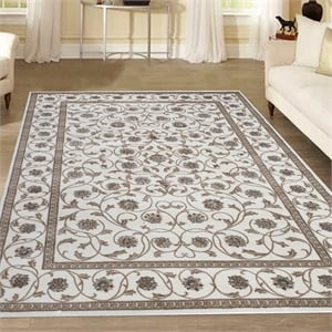 Radici USA Pisa Traditional Vine Floral Bone White Rectangular Polypropylene Area Rug 3'3&quot x 4'11&quot