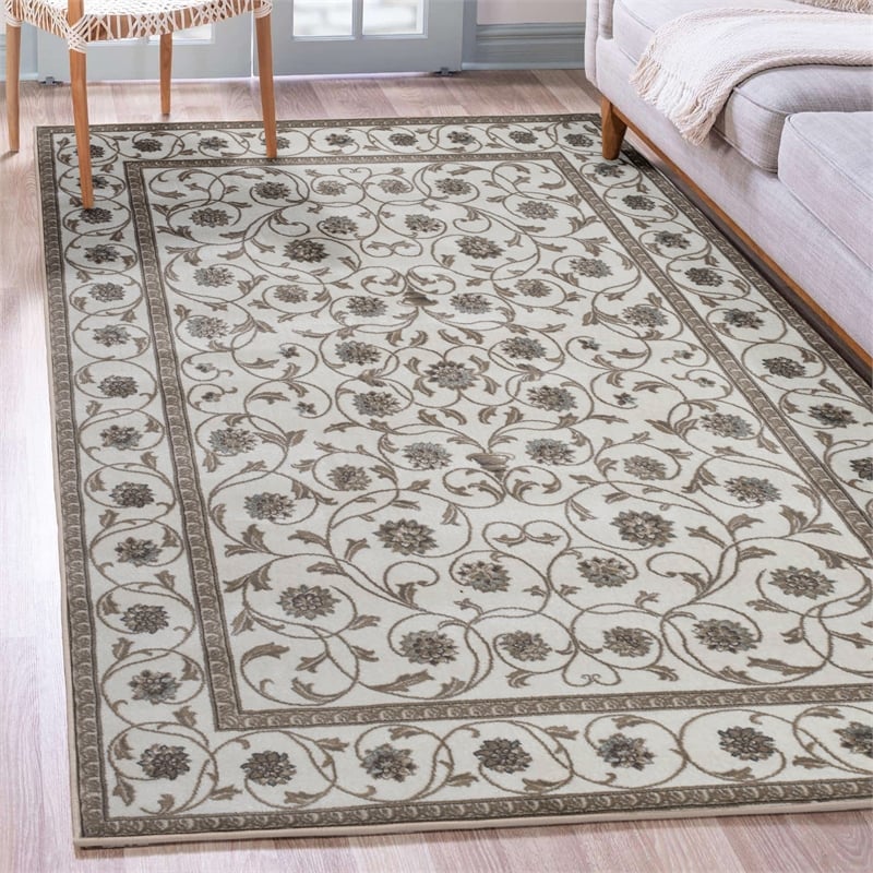 Radici USA Pisa Traditional Vine Floral Bone White Rectangular Polypropylene Area Rug 3'3
