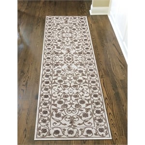 Radici USA Pisa Traditional Vine Floral Bone White Runner Polypropylene Rug 2'2&quot x 7'7&quot