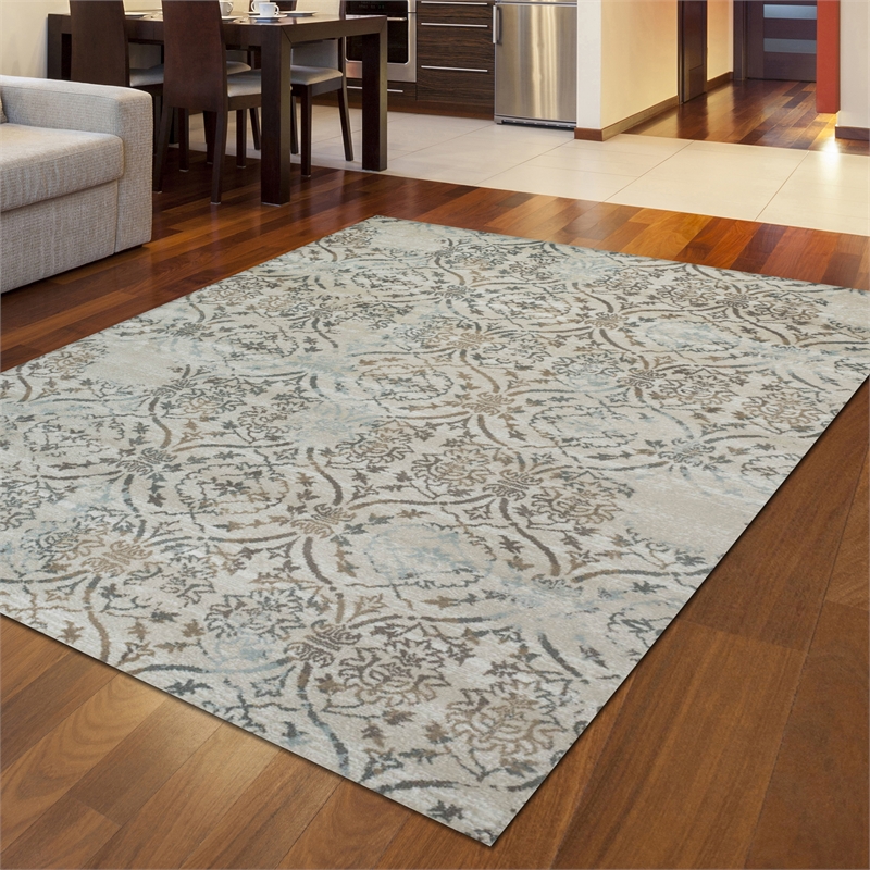 Radici USA Pisa Transitional Damask Beige Rectangular Polypropylene Area Rug 3'3