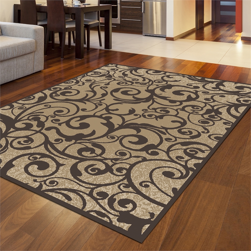 Radici USA Pisa Transitional Scroll Beige Rectangular Polypropylene Area Rug 3'3