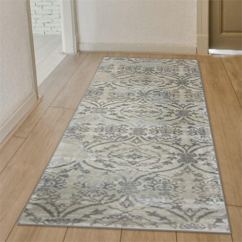 Radici USA Pisa Transitional Damask Beige Runner Polypropylene Rug 2'2