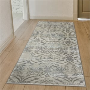 Radici USA Pisa Transitional Damask Beige Runner Polypropylene Rug 2'2&quot x 7'7&quot