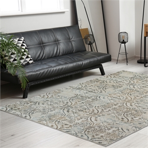 Radici USA Pisa Transitional Damask Bone White Rectangular Polypropylene Area Rug 5'3&quot x 7'3&quot