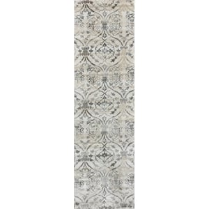 Radici USA Pisa Transitional Damask Bone White Runner Polypropylene Rug 2'2&quot x 7'7&quot