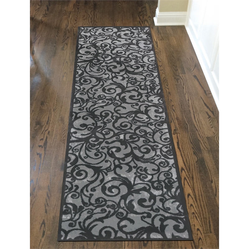 Radici USA Pisa Transitional Scroll Gray Runner Polypropylene Rug 2'2