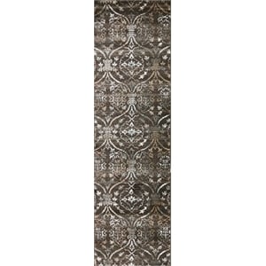 Radici USA Pisa Transitional Damask Brown Runner Polypropylene Rug 2'2&quot x 7'7&quot