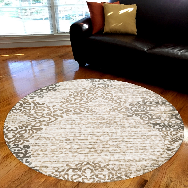 Radici USA Pisa Modern Transitional Bone White Round Polypropylene Area Rug 7'10