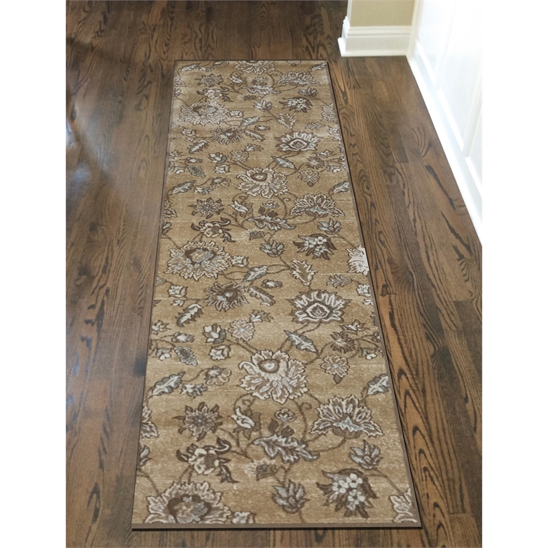 Radici USA Pisa Traditional Floral Beige Runner Polypropylene Rug 2'2