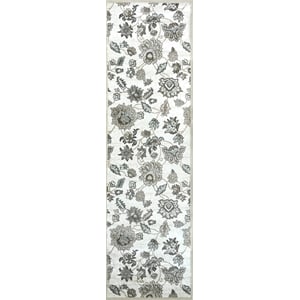 Radici USA Pisa Traditional Floral Bone White Runner Polypropylene Rug 2'2&quot x 7'7&quot