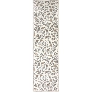 Radici USA Pisa Botanical Floral Bone White Runner Polypropylene Rug 2'2&quot x 7'7&quot