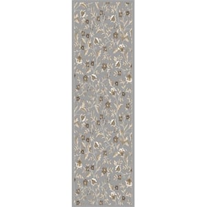 Radici USA Pisa Botanical Floral Gray Runner Polypropylene Rug 2'2&quot x 7'7&quot