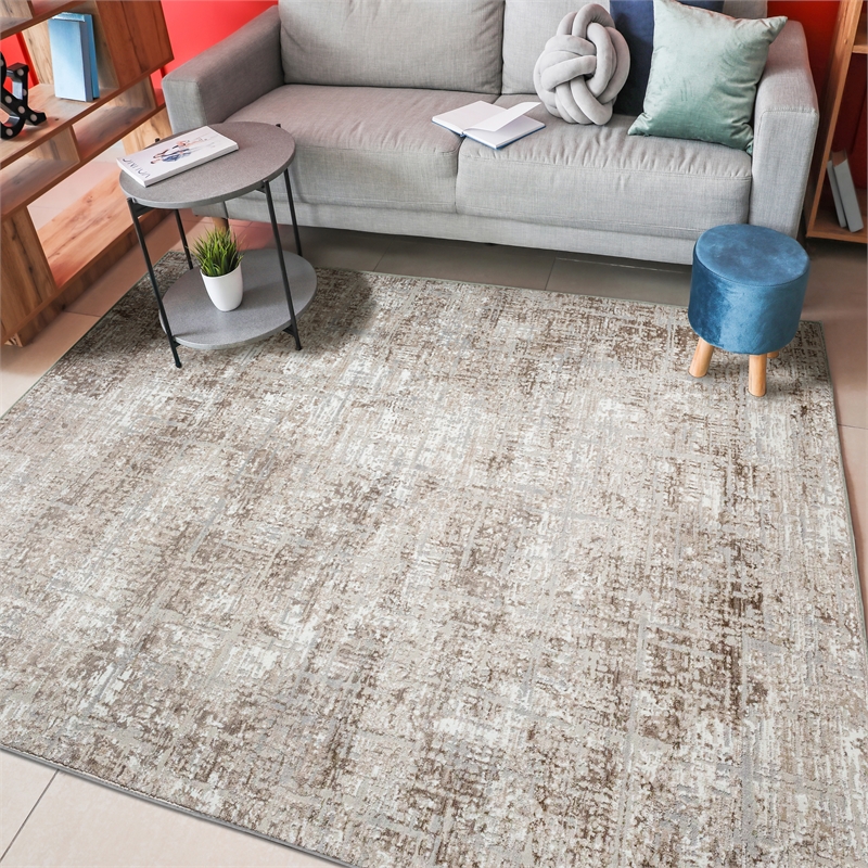 Livigno 1241 Transitional Striated Beige Polypropylene Area Rug 3'3