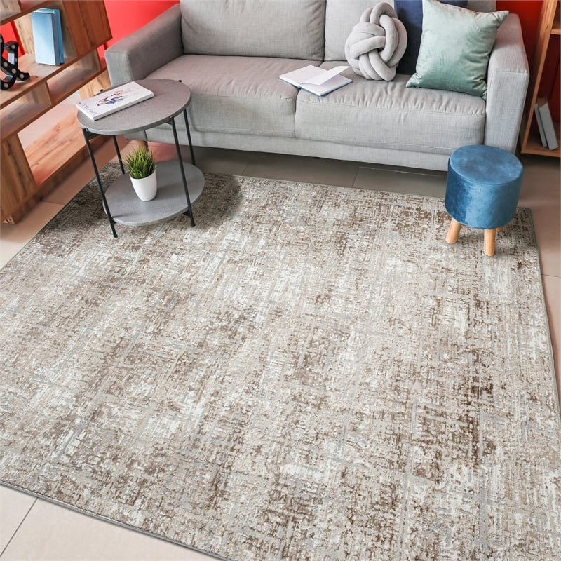 Livigno 1241 Transitional Striated Beige Polypropylene Area Rug 5'3