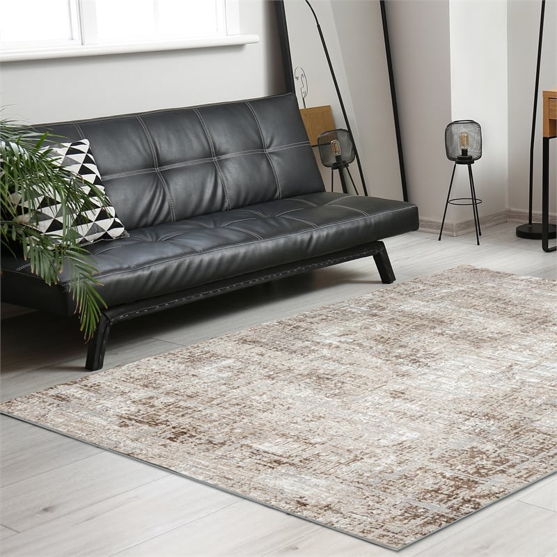 Livigno 1241 Transitional Striated Beige Polypropylene Area Rug 5'3
