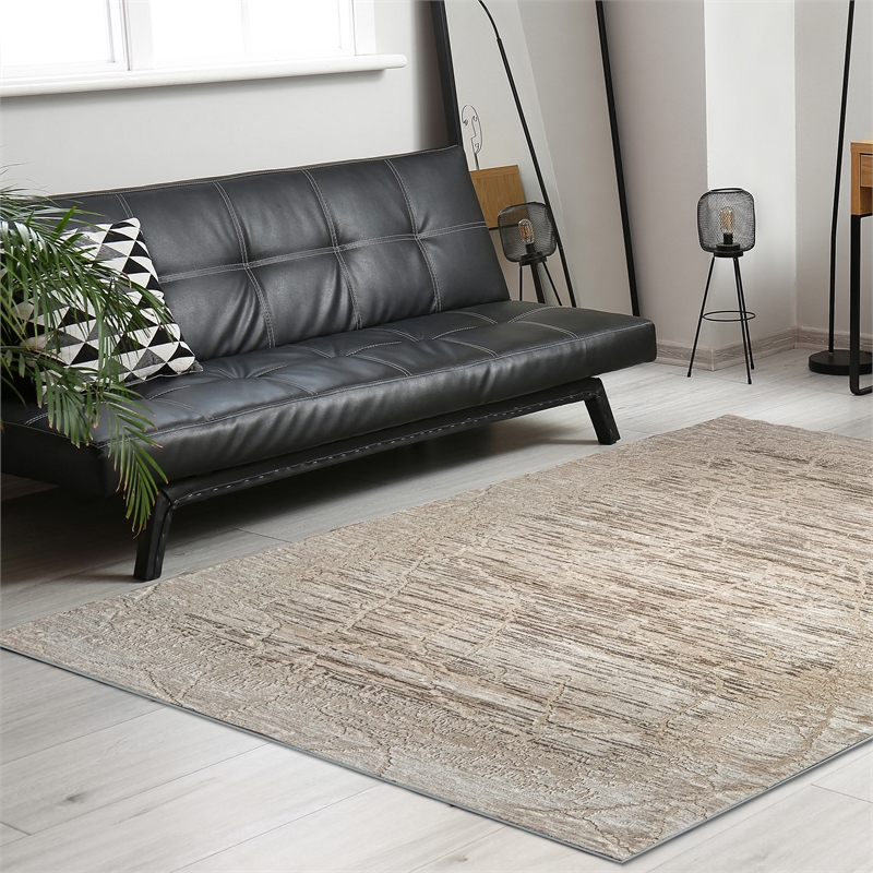 Davide 1229 Transitional Crackled Beige Polypropylene Area Rug 5'3