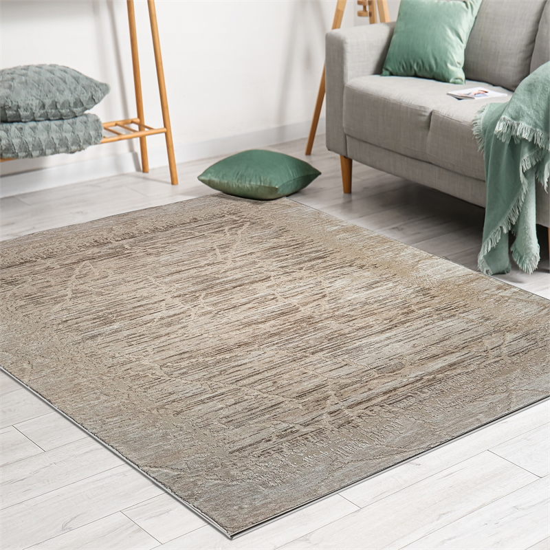 Davide 1229 Transitional Crackled Beige Polypropylene Area Rug 5'3